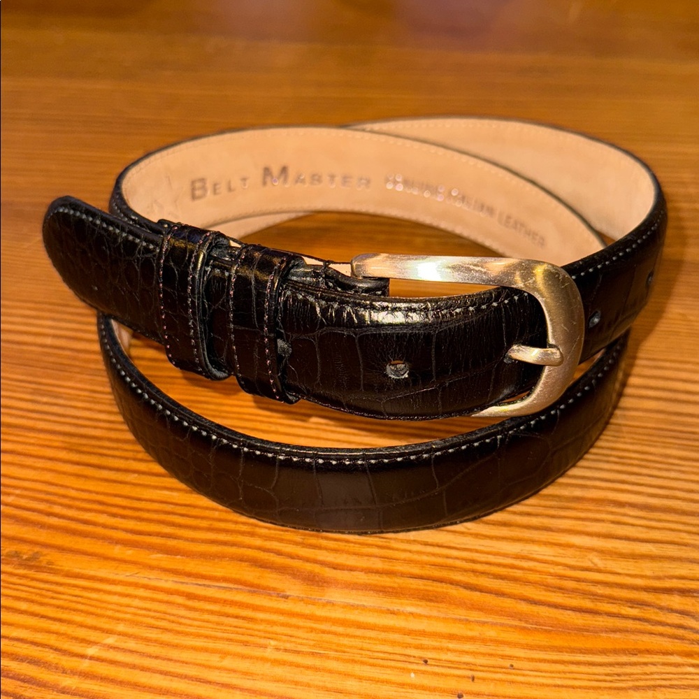 Belt Master Italian Leather Croc Embossed Black Dress Belt